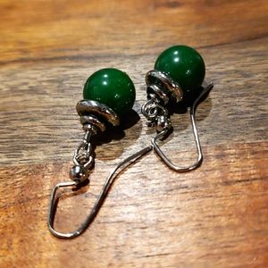 Green Bead Dangle Earrings